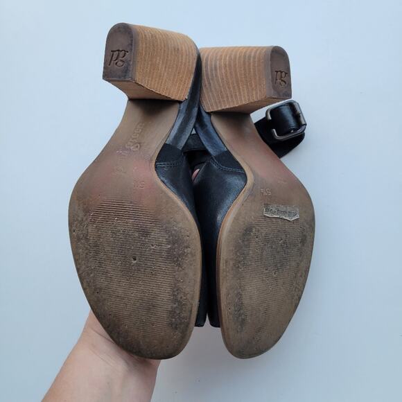 PAUL GREEN Heels Sandal Madonna Black Leather Ankle Buckle Strap Peep Toe 5.5 8 - Picture 7 of 8